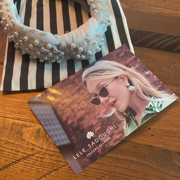 Lele Sadoughi Creme Velvet Headband with Pearl Studs - Picture 7 of 9